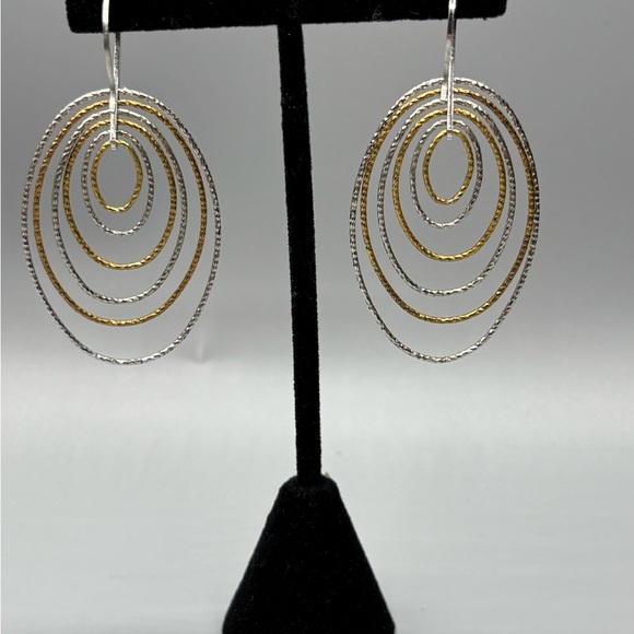 Made in Italy .925 (Sterling) Gold and Silver Hoop Earrings JP168 - Picture 6 of 9